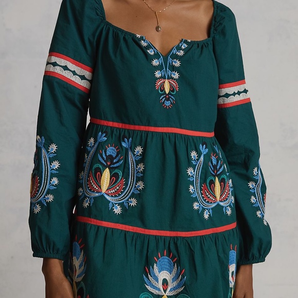 Anthropologie Let Me Be Embroidered Tunic Dress Boho Bohemian Size L - Picture 2 of 4